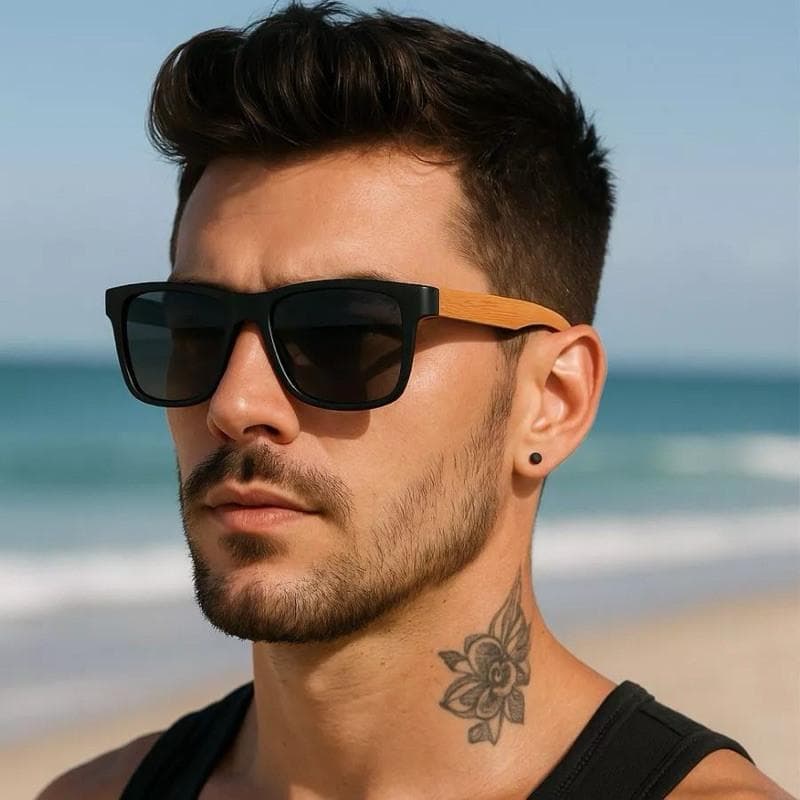 OFERTA Óculos de Sol Masculino Madeira Hastes de Bambu  UV400