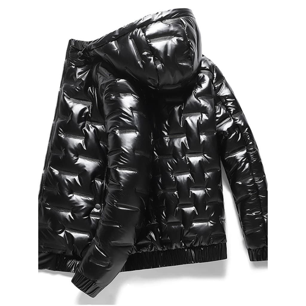 Tamanho grande brilhante algodão acolchoado jaqueta masculina com capuz na moda juventude inverno engrossado quente desc