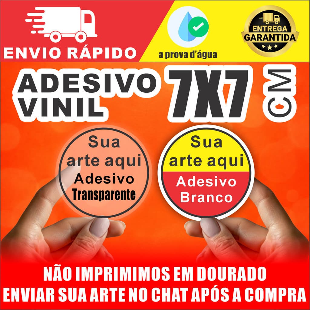Adesivo Vinil 7x7cm Personalizado À Prova D’Água 50 a 500 Unidades Logo Marca