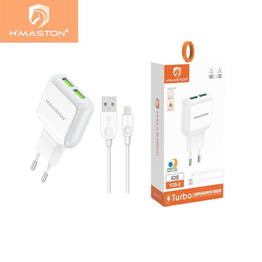 H'maston Y29-1 Carregador Turbo Rápido Portátil 2 USB  Com Cabo de Carregamento V8