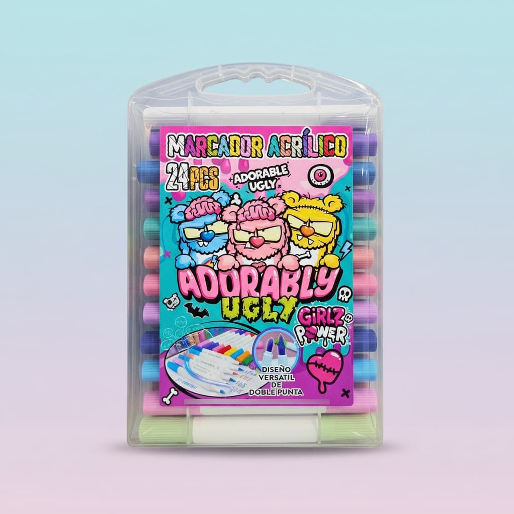 Conjunto Canetinha Acrilica Ponta Dupla 24pcs Adorably Ugly