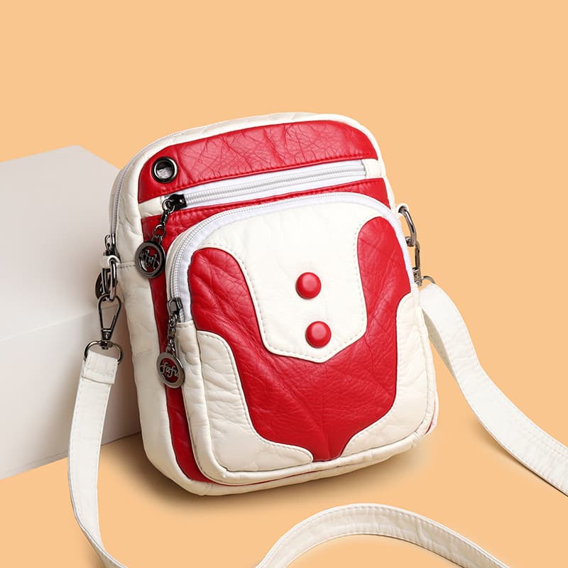 Versão coreana moda cor combinando pequena bolsa feminina mensageiro novo estilo lavado couro macio saco do telefone móv