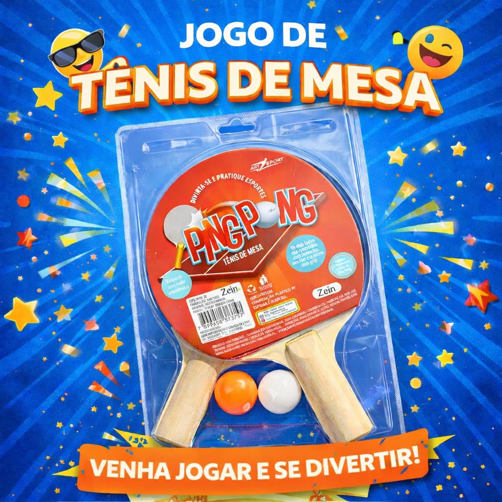 Kit Ping Pong Tênis de Mesa C/2 Raquetes Anatômicas - 3 Bolas