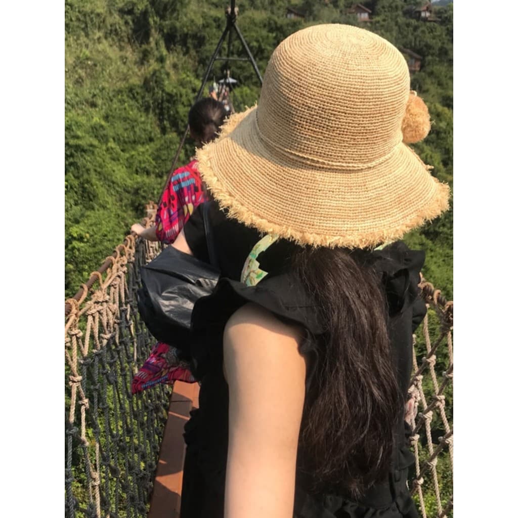 Chapéu de ráfia feminino verão protetor solar artesanal chapéu de palha férias balde chapéu balde chapéu beira-mar praia
