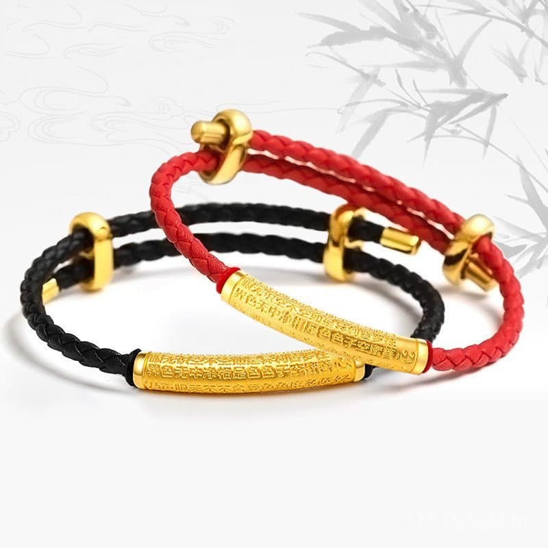 Pulseira e colar de tubo do Sutra do Coração em latão banhado a ouro vietnamita, tubo da fortuna do Sutra do Coração ban