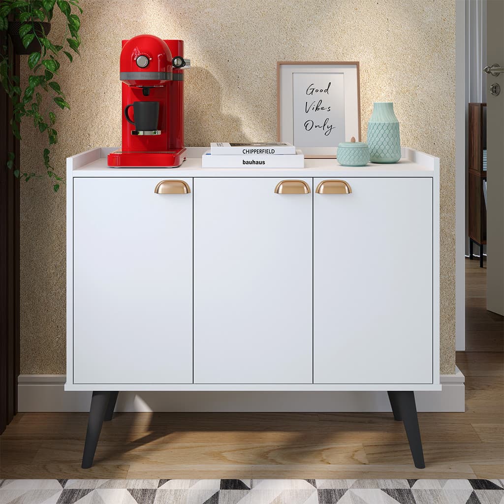 Aparador Sala Buffet Retrô Truzzi 3 Portas Armarinho Cozinha Cantinho Café Prateleira Decoração Casa