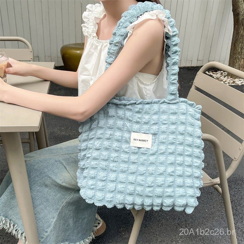 Bolsa de ombro estilo japonês com design de nuvem, bolsa tipo colete para estudantes femininas, bolsa simples, bolsa de