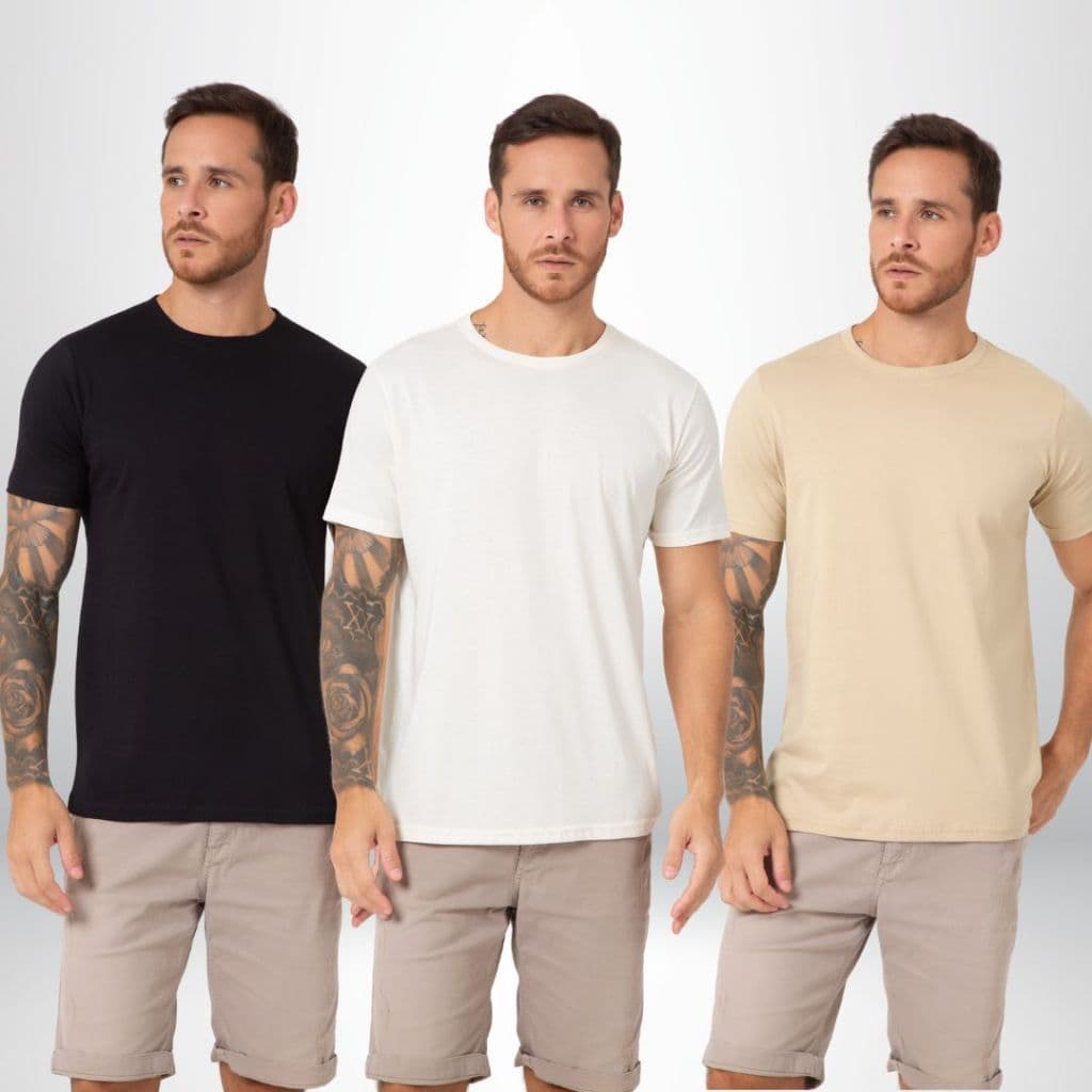 Kit 3 Camiseta Masculina Básica Lisa Slim Algodão Dia Dia Academia