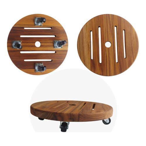 Suporte Vaso Planta Rodinhas 25cm Reforçado Redondo Madeira Natural