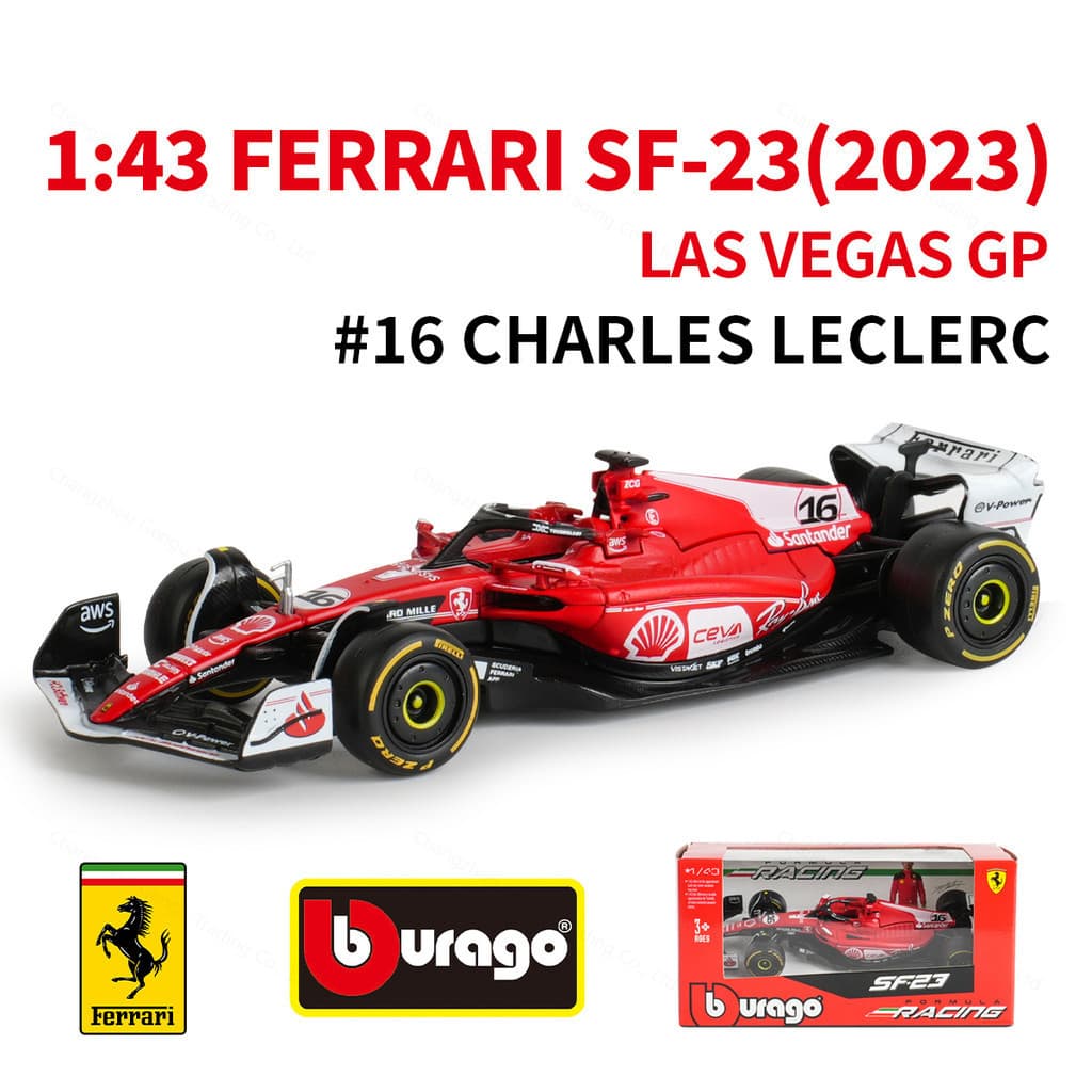 Bburago 1 : 43 2023 Ferrari SF23 Las Vegas # 16 55 F1 Racing Formula Car Simulação Estática Diecast Alloy Model