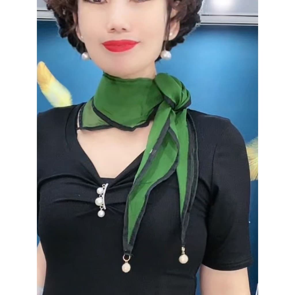 Verde pequeno lenço quadrado Neckband pequeno lenço de seda feminino verão gaze capa pescoço padrão protetor solar cache
