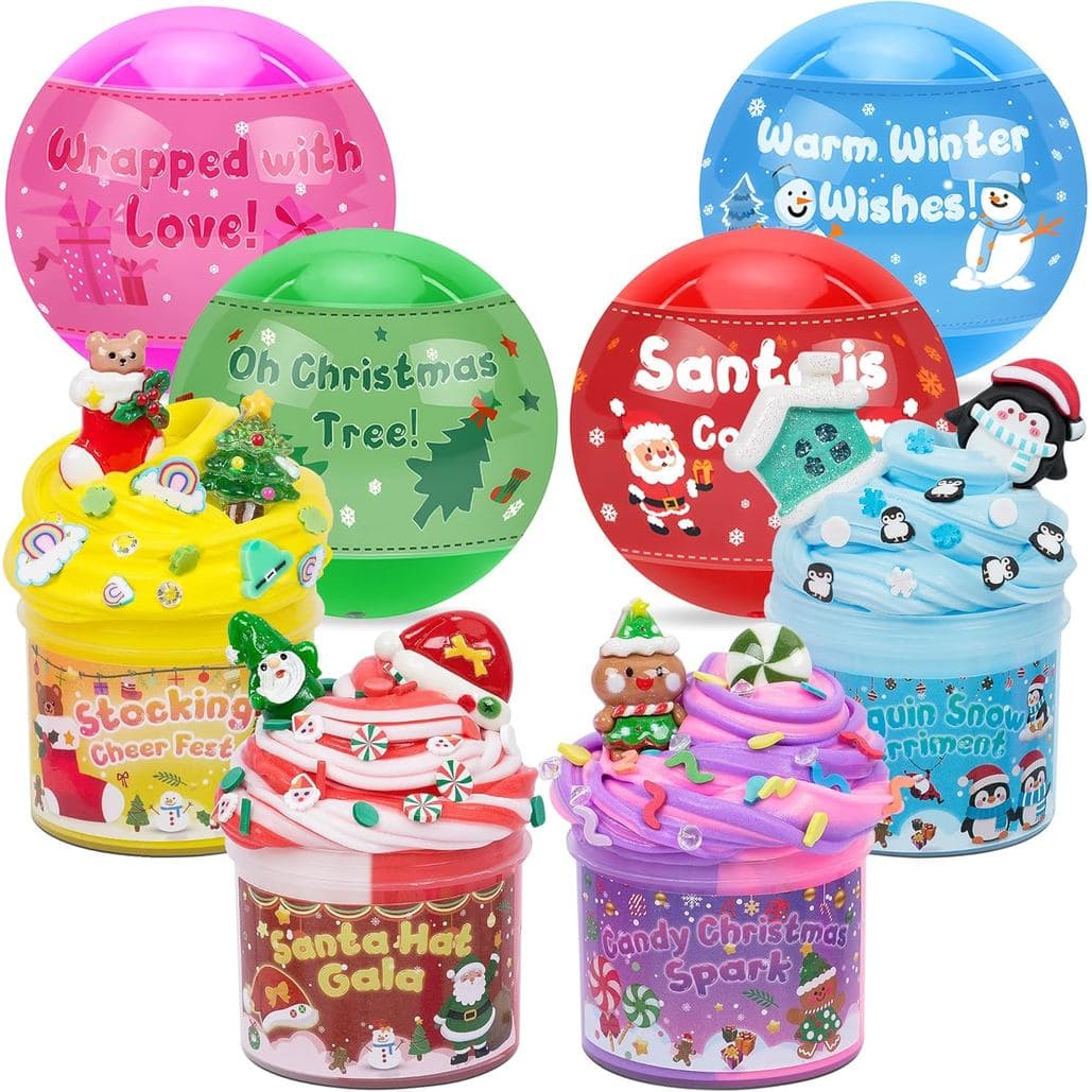 4 Pacotes de Bolas de Slime de Natal com Enfeites, Presentes de Natal para Crianças, Brinquedos Sensoriais de Slime de M