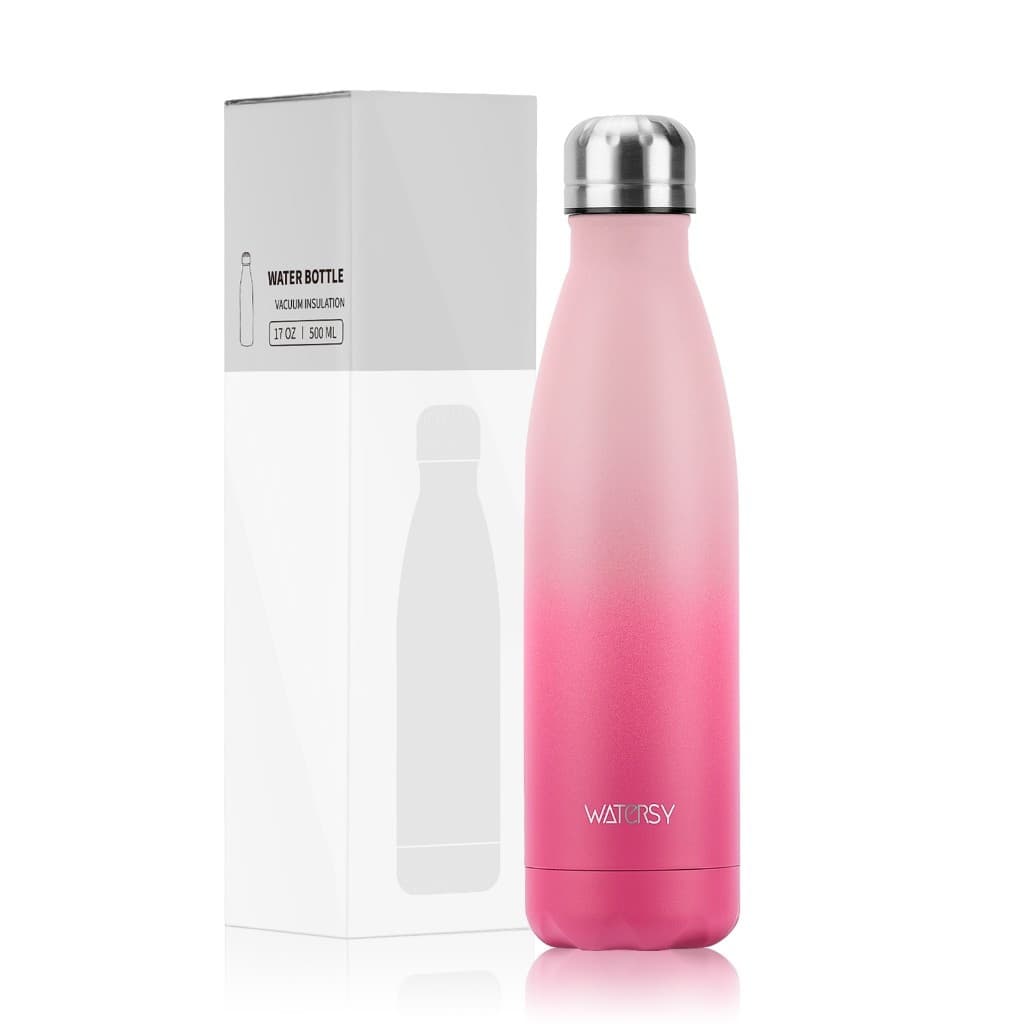 WATERSY-Aço inoxidável 304，Academia Garrafa térmica Copo de água Aço Inox Garrafa Portátil 500ml    Rosa e Vermelho