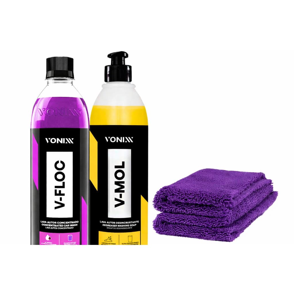 Kit Shampoo Automotivo Esfregação Neutro V-floc V-mol Vonixx + Toalha 60x40