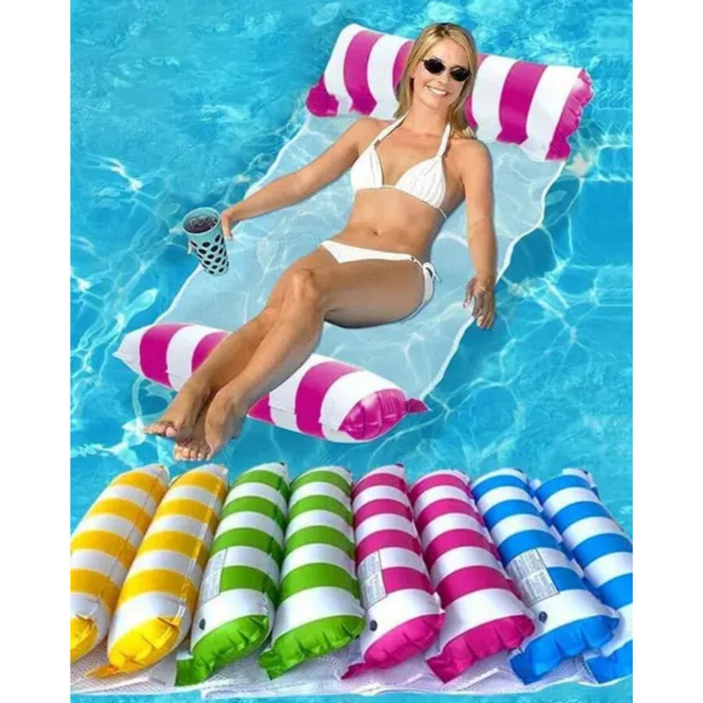 Boia Rede Inflável Flutuação de Piscina Esteira Flutuante Adulto e Juvenil Listrada Colchão Verão