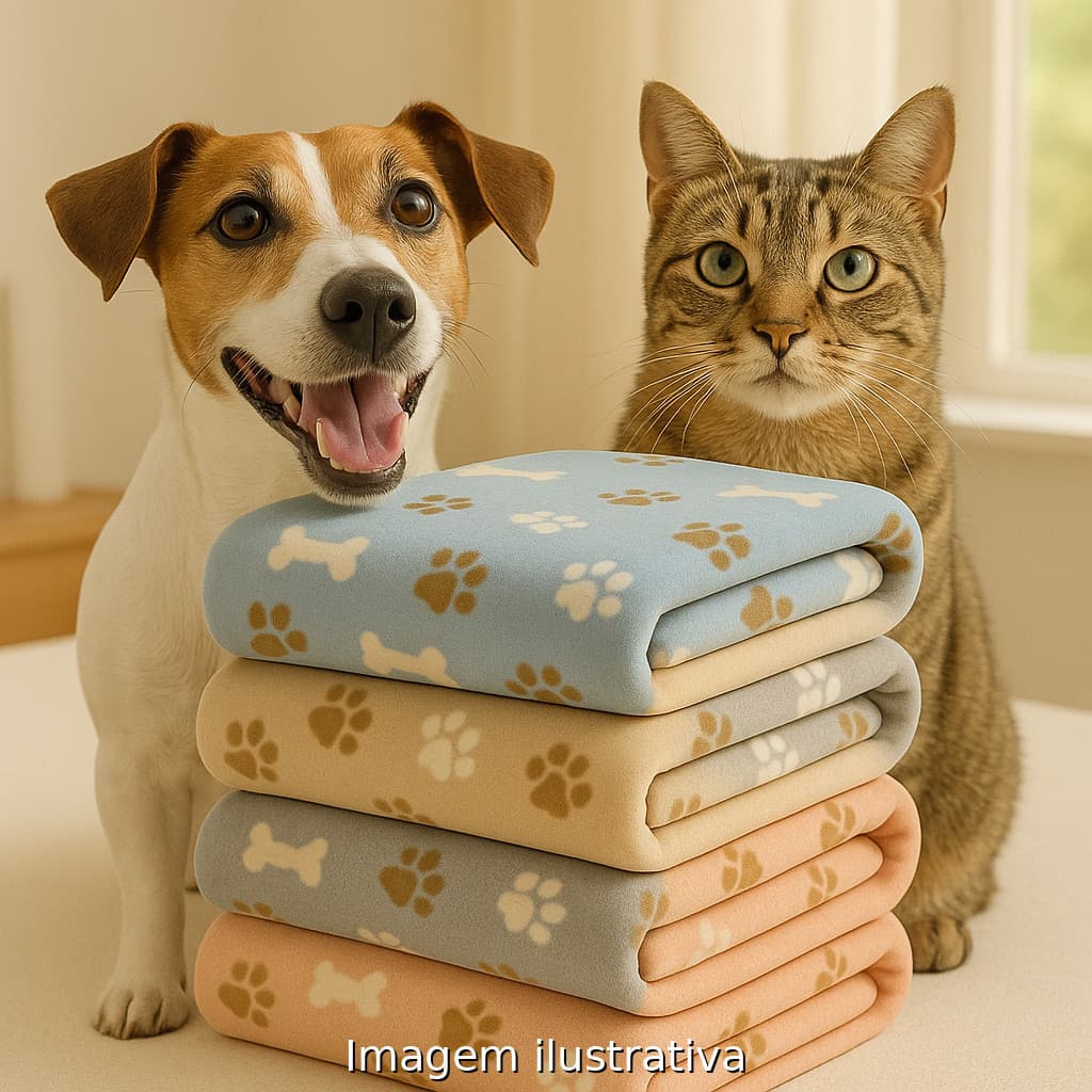 Kit Com 02 Mantas Pet Soft Grande Estampada 70x100cm Fofinha para Cachorro e Gato