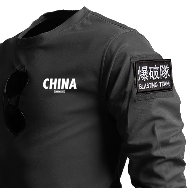 Preto de secagem rápida dever camiseta masculina funcional tático de manga comprida americano Casual esportes ao ar livr