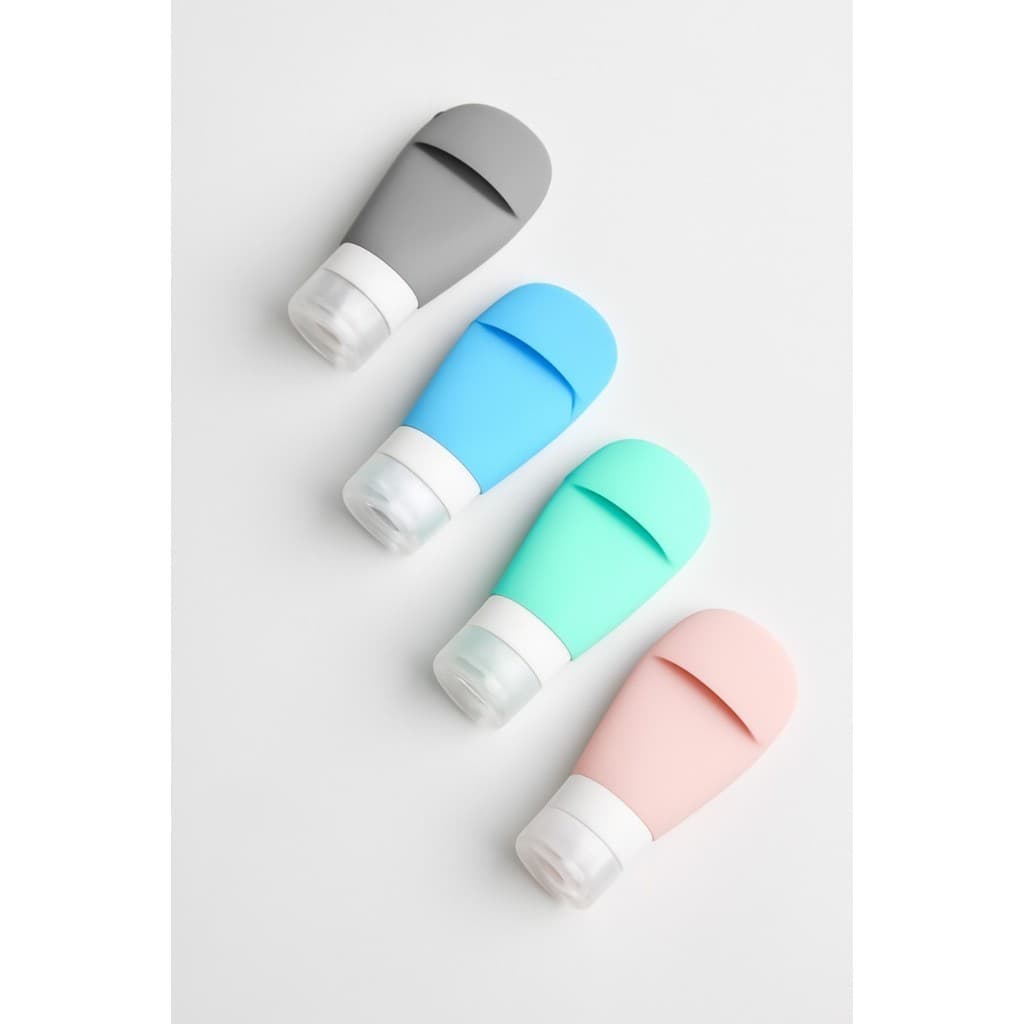 Kit 4 Frascos Porta Cosméticos 90ml de Silicone e Flexível  Lavável e Reutilizável DONG