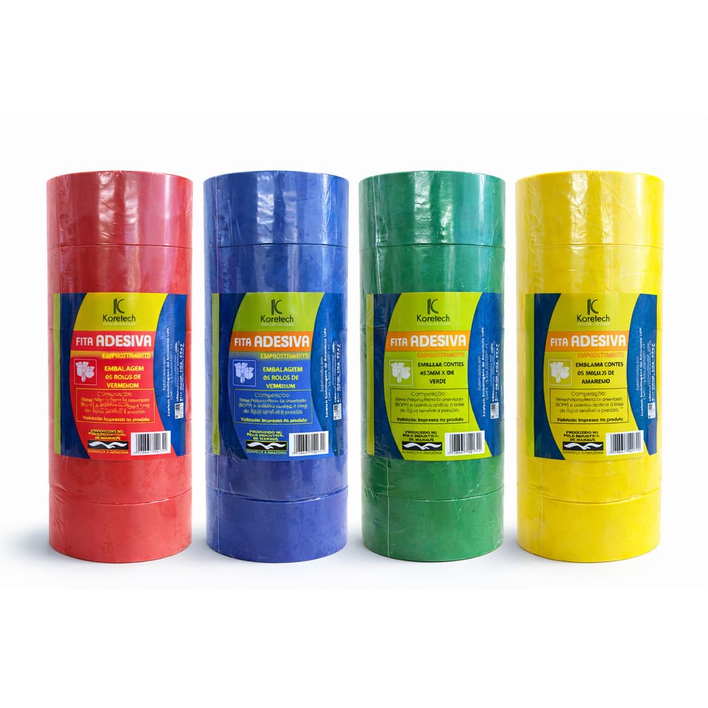 Fita Adesiva Colorida Koretech 45mm x 40m Alta Durabilidade e Ótima Adesão