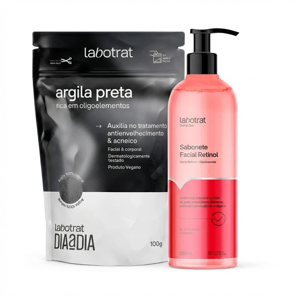 Sabonete Retinol Facial 280ml e Argila Preta 100g Kit Rejuvenescimento e Controle de Poros Abertos