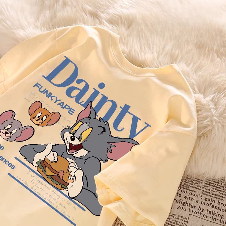 Camiseta Premium 100% Algodão Desenho Tom e Jerry Retrô Nostalgia Streetwear Unissex