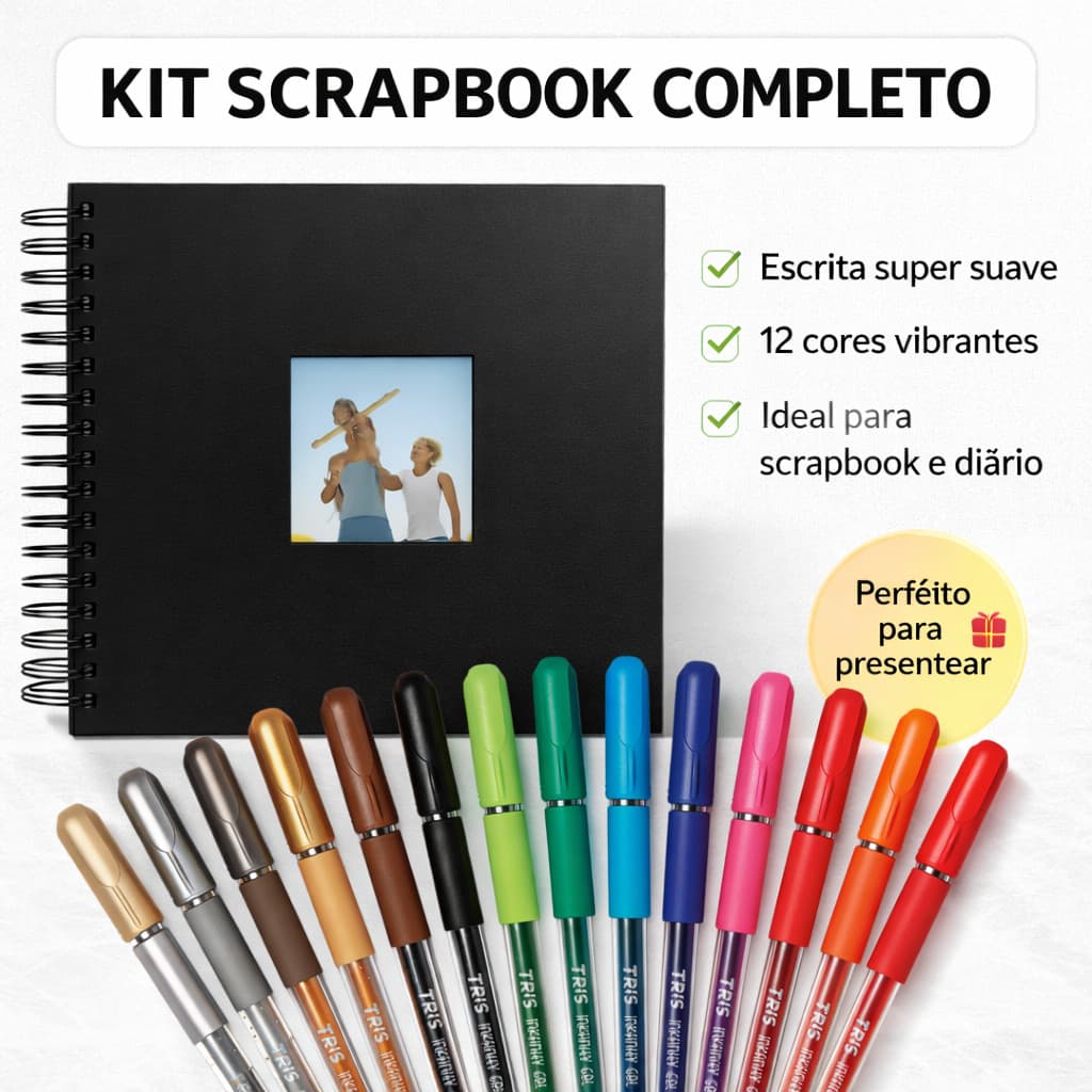 Álbum De Fotos Scrapbook Brinde 12 Canetas em gel livro de assinatura memorias fotograficas 24x22