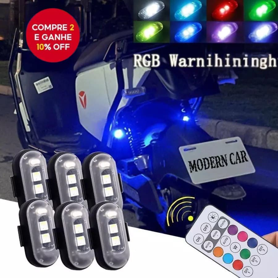 Kit Luz LED RGB Estroboscópica com Controle Remoto USB para Moto Drone Carro