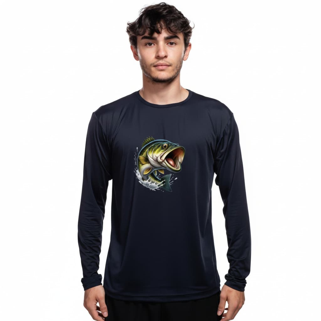 Camisa Masculina Robalo Dry Fit Preta Manga Longa Bad Fish Esportiva Leve