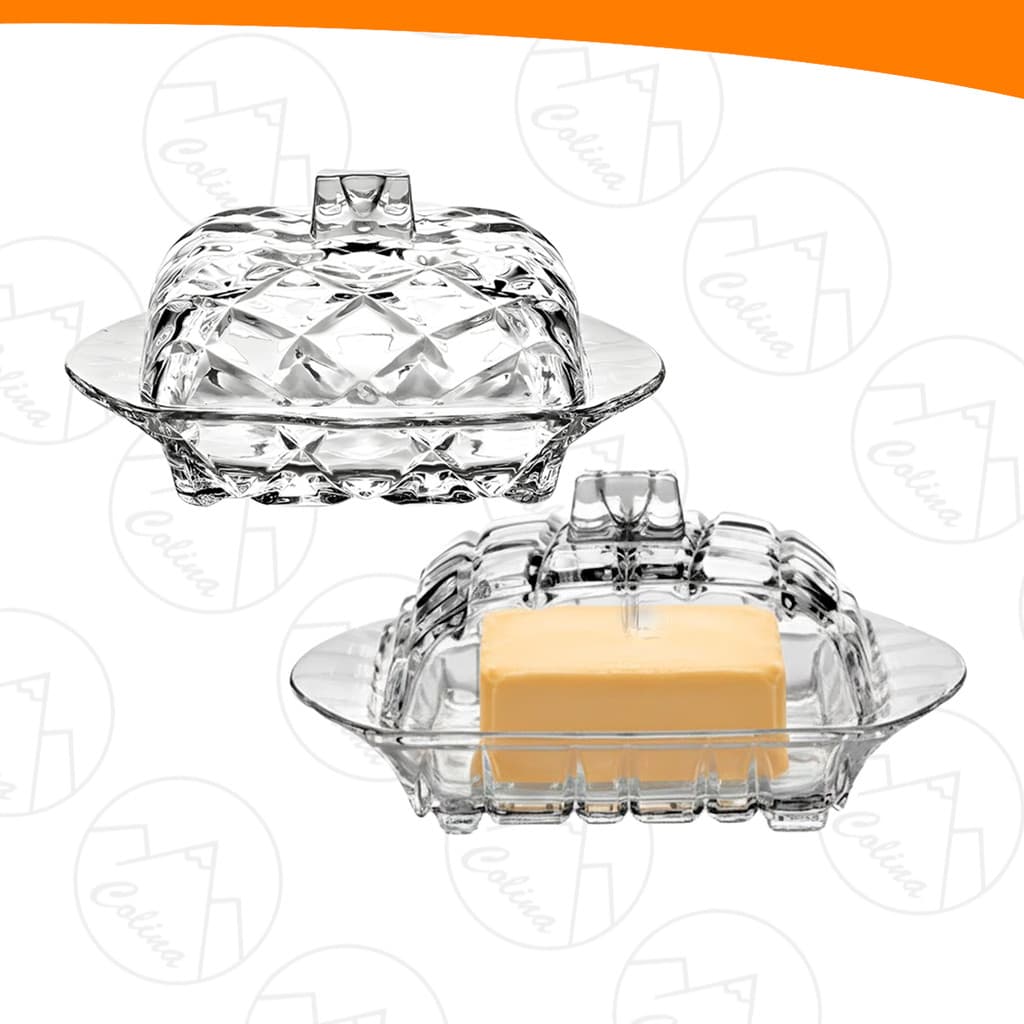 Manteigueira de Vidro Cristal Com Tampa Porta Manteiga 17CM Luxo Modelos Sortidos Mesa Posta