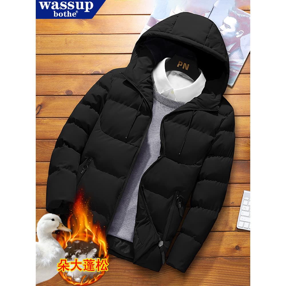 Jaqueta masculina com capuz 2026 inverno novo estilo Casual engrossado quente algodão acolchoado jaqueta preta lã à prov