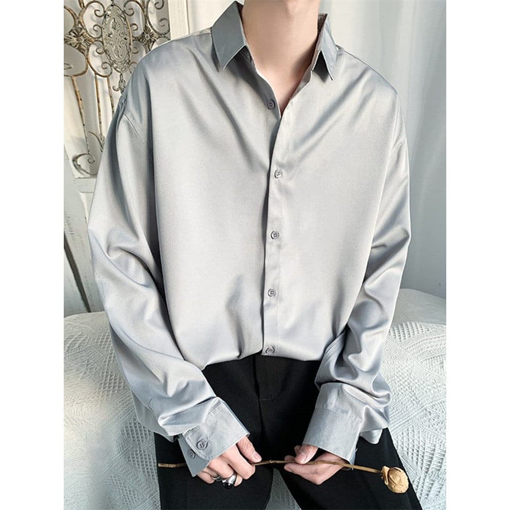 Casual pingente de seda gelo manga longa rufião bonito solto All-Match camisa branca masculina ins verão estilo fino est