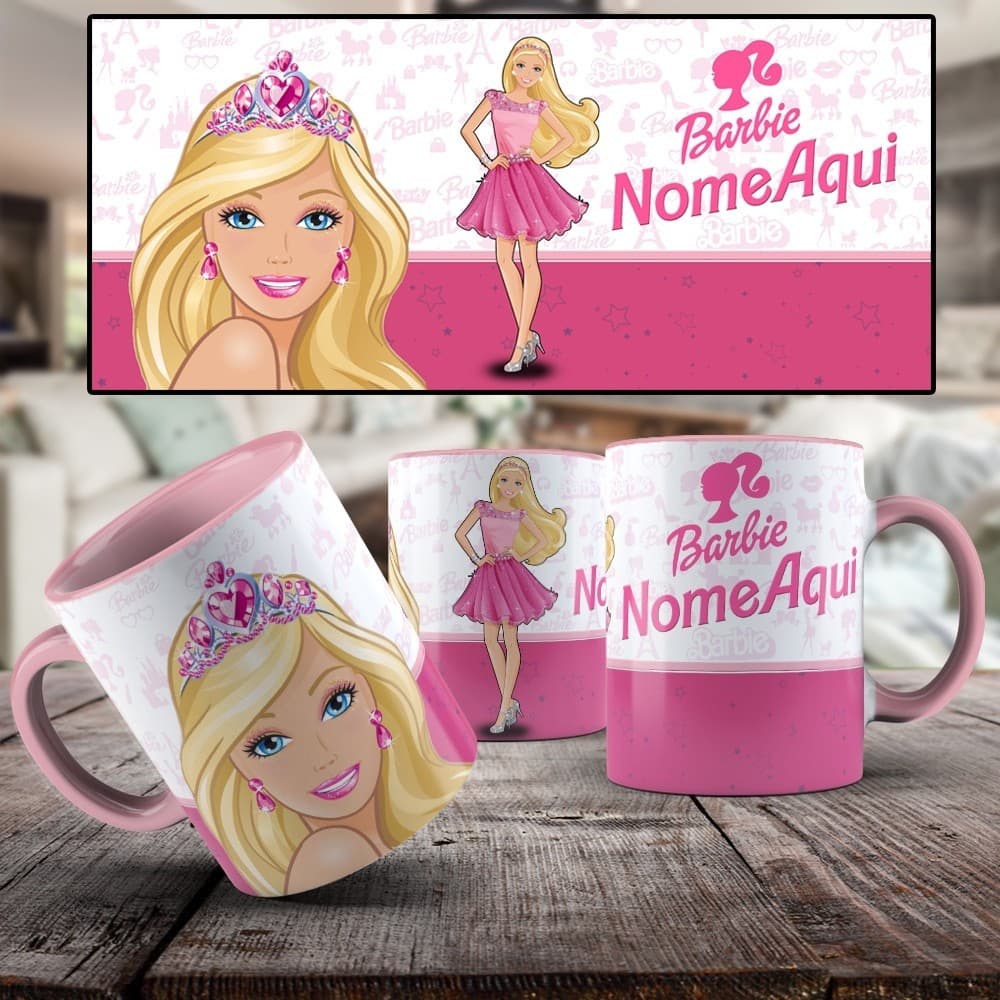Caneca Barbie Personalizada com Nome Porcelana 325ml Presente