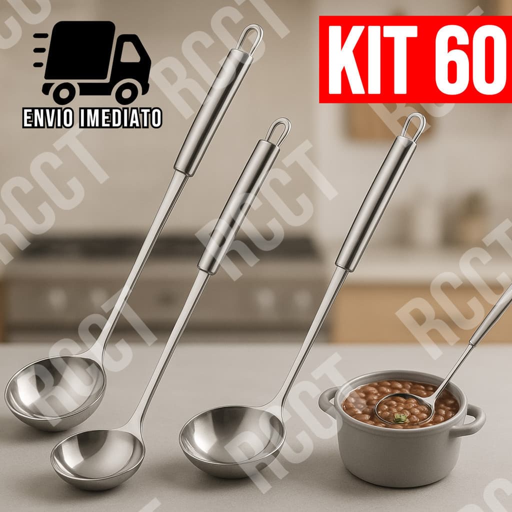 Kit 60 Concha de Inox Grande Prime para Feijão e Sopas  Utensílio de Cozinha Multiuso Luxo, Resistente e Fácil de Limpar