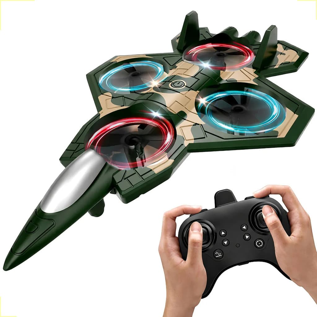 Avião Drone Led Controle Remoto Iniciantes Brinquedo Criança Voa Avião que Voa Aviãozinho de Guerra Camuflado