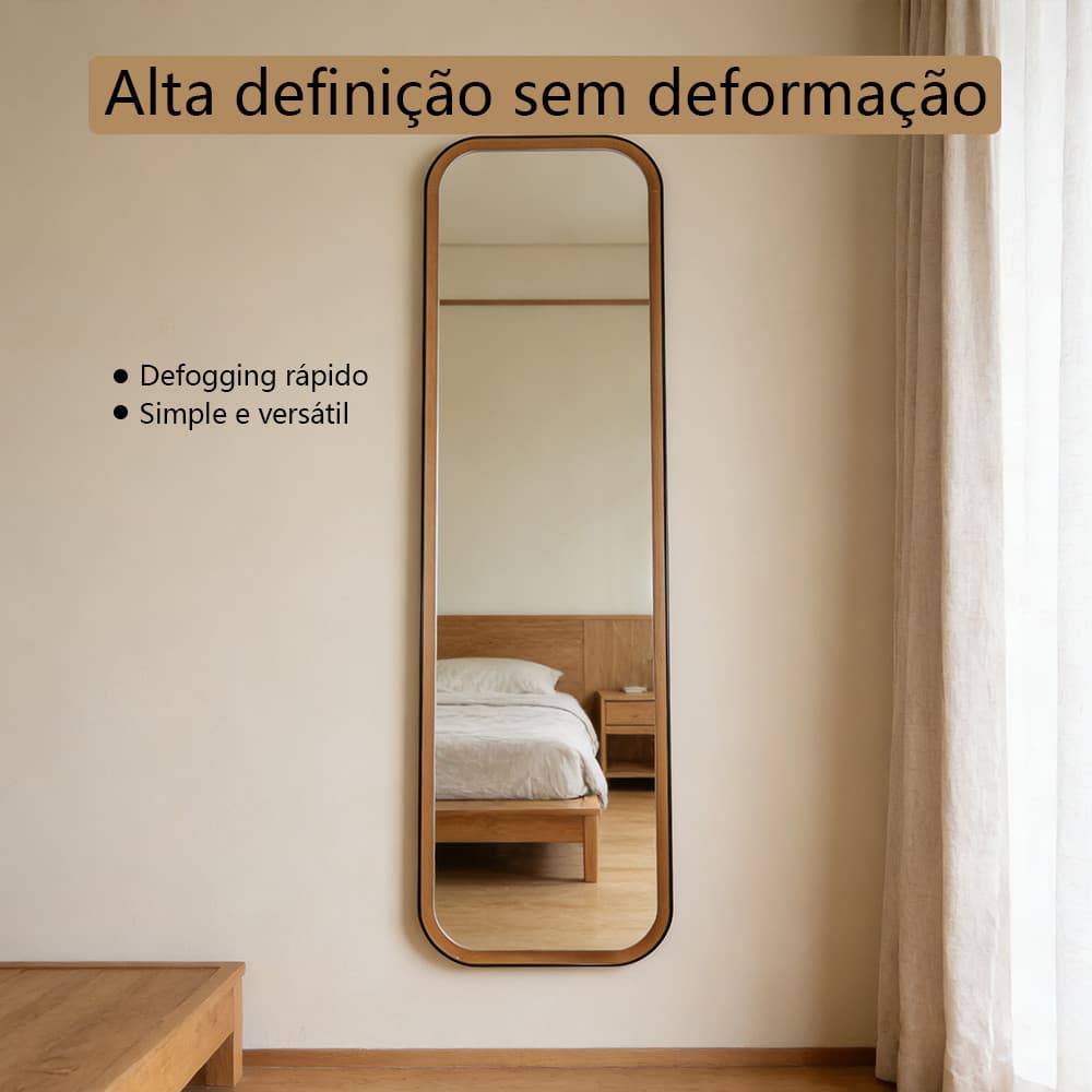 Espelho Retangular com Moldura Grande Corpo Inteiro 100x33cm em Dourado Simples Montado na Parede para Sala e Quarto