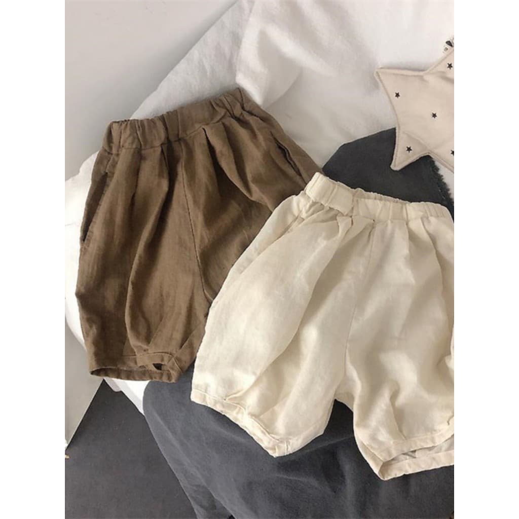Bebê respirável solto algodão linho Shorts moda All-Match cor sólida calças casuais meninos meninas versão coreana calça