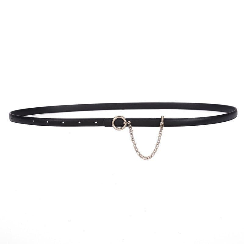 Cinto Feminino de Couro Genuíno 2024 com Fivela de Corrente Decorativa para Calças e Vestidos, Cinto de Cintura Fina