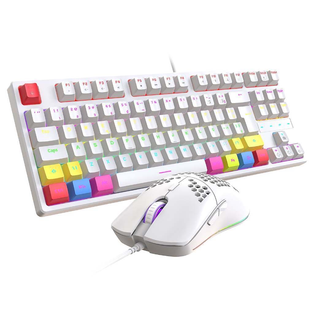 Kit Teclado e Mouse Mecânicos Com Fio ABNT2 para games, Retroiluminação RGB, Switch blue