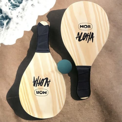 Frescobol Madeira Mor Aloha Kit 2 Raquetes + Bola Praia Lazer Bege