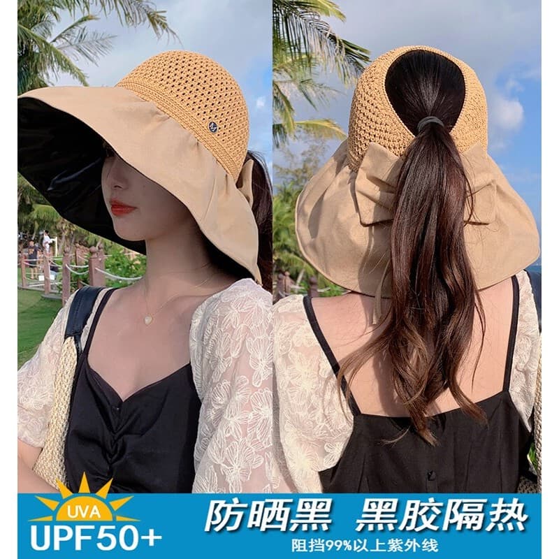 Chapéu superior oco de vinil feminino verão pára-sol Anti-ultravioleta rosto-cobrindo protetor solar chapéu aba grande d