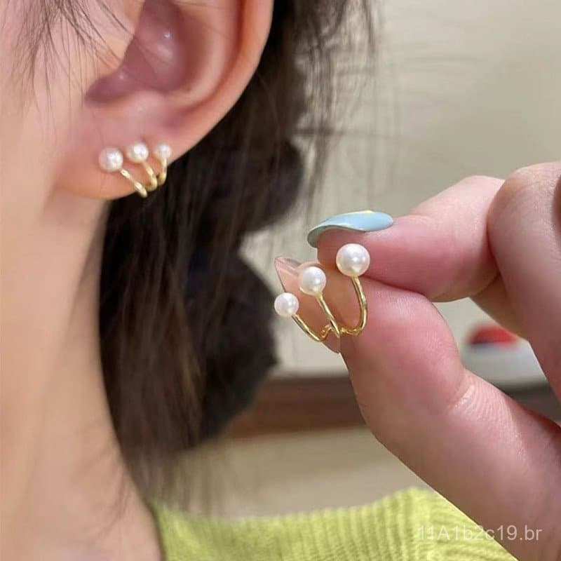 Brincos de Pérola com Design Moderno e Exclusivo para Mulheres, 2023, Pino de Prata 925, Brincos Simples, Exquisitos e C