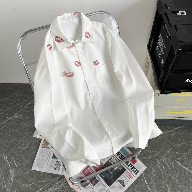 Camisa masculina influenciador muito fada bonito camisa jaqueta solta versão coreana na moda estilo Hong Kong ins menino