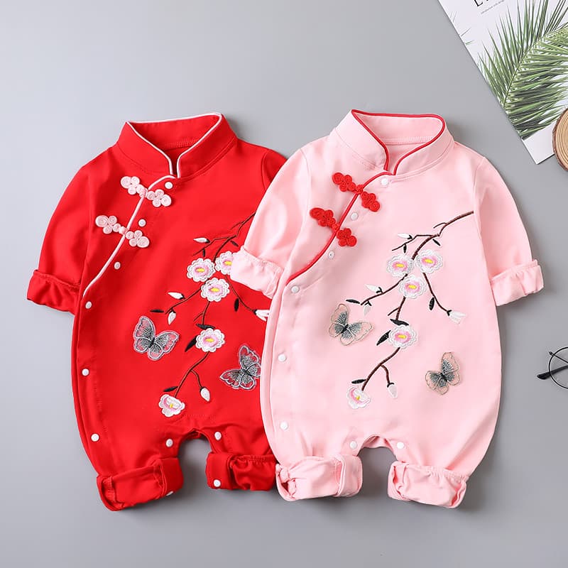 Bebê recém-nascido roupas de uma peça primavera outono 3 meses bebê menina estilo étnico macacão de algodão puro 0-1 ano