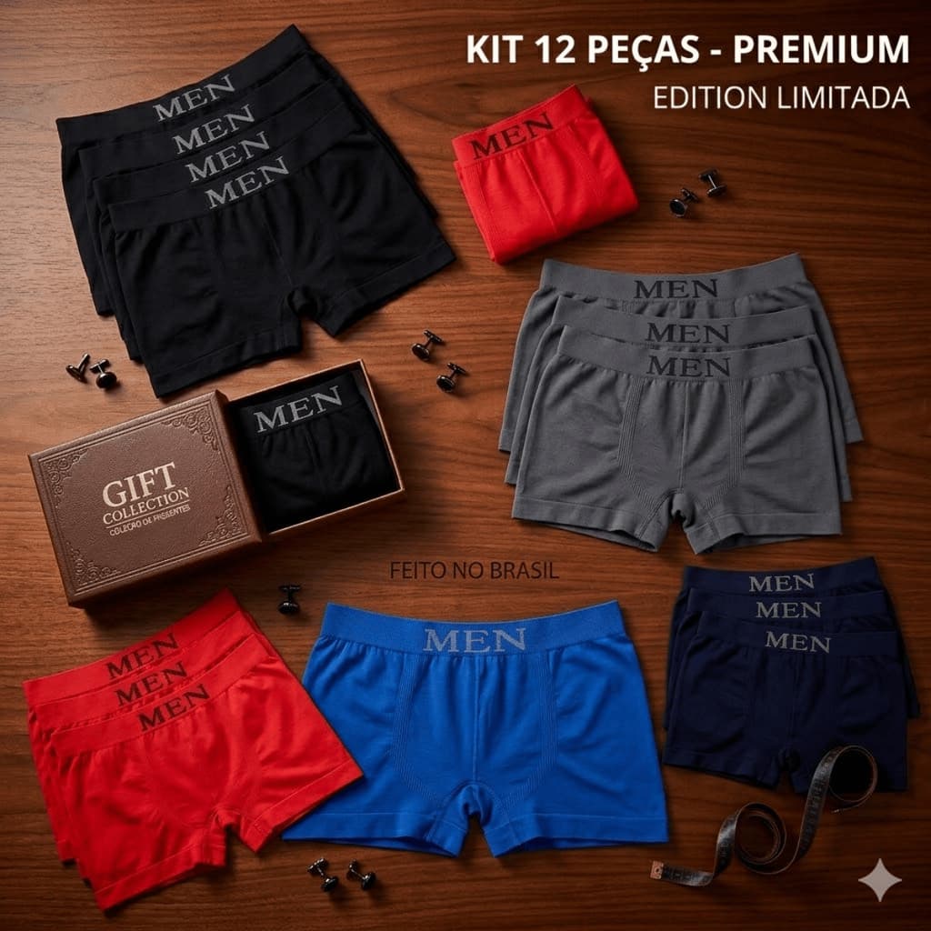 kit 6 ou 12 cuecas Renove seu estoque de roupas íntimas Kit de Cuecas Boxer Masculinas de Microfibra