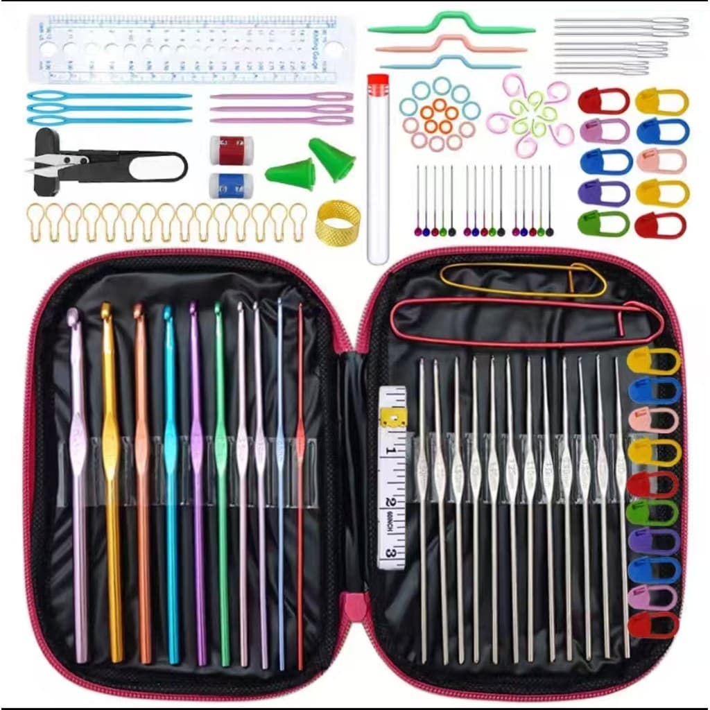 kit 127 peças De Ferramentas De Agulhas colorido Crochê de Tricô Alumínio para Fio Ponto Cruz Manual