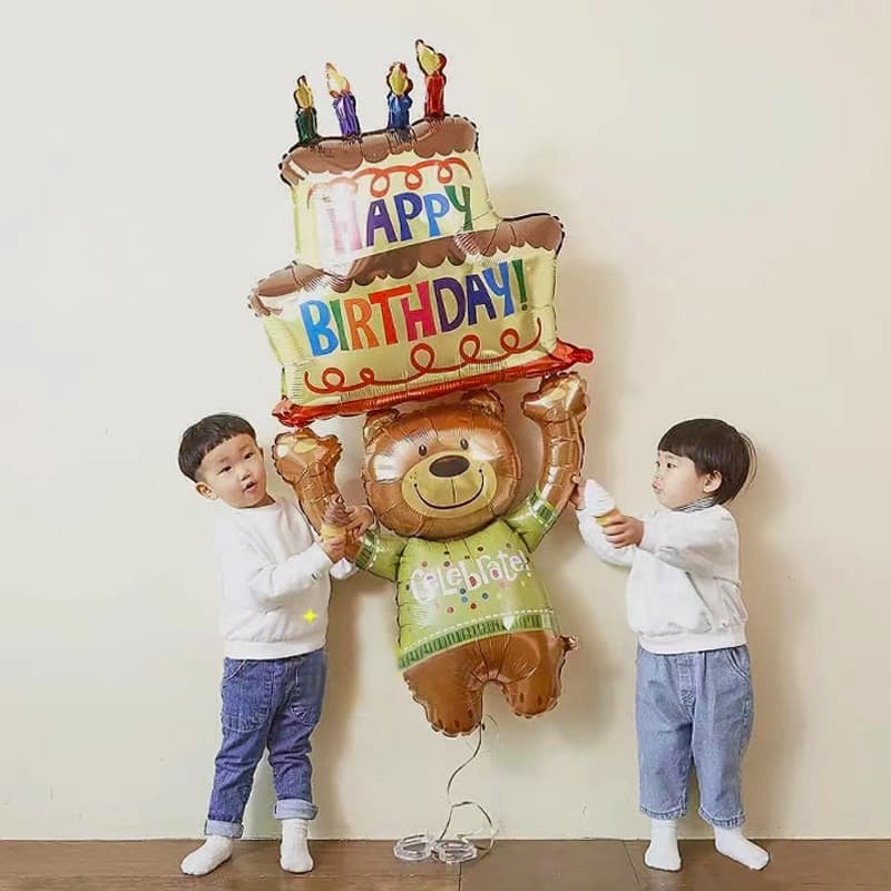 Bolo levantando urso aniversário filme de alumínio balão crianças bebê um ano de idade festa decoração foto cena decoraç