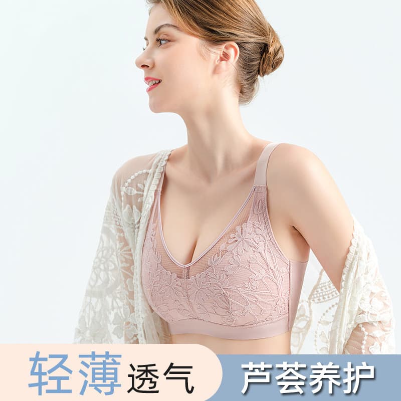 Mãe roupa interior feminina de meia-idade estilo fino respirável renda estilo idosos sutiã sem anel de aço almofada No p