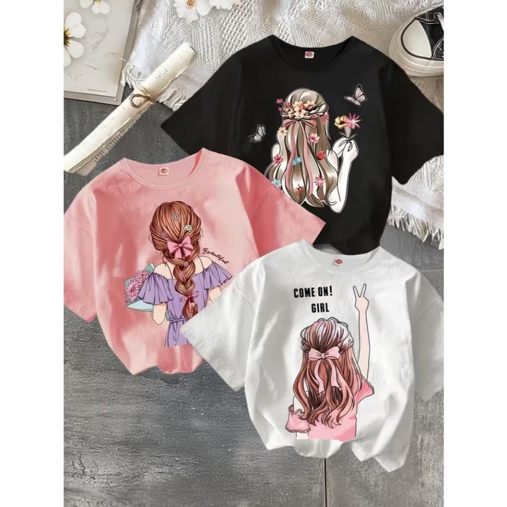 Kit 3 Camisetas Feminina Pincesa Girl Camisa Infantil Estampada 100% Algodão Confortavel