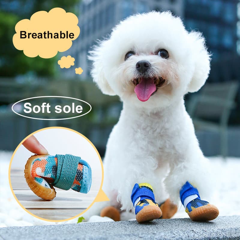 Conjunto de 4 peças de sapatos antiderrapantes e respiráveis para cães, resistentes ao desgaste, sapatos de malha respir