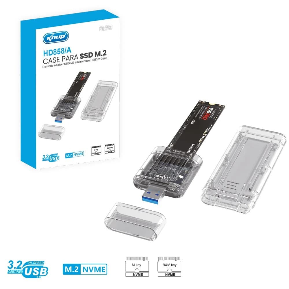 Case Externo Exbom para SSD M.2 NVME Transparente USB 3.1 Type-C 10Gbps